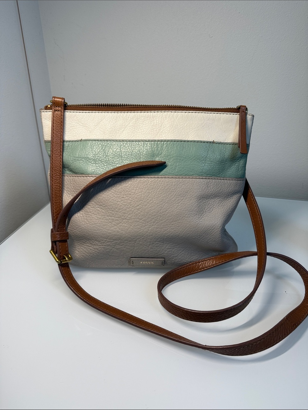 Fossil Genuine Leather Crossbody Bag - Sage & Gray